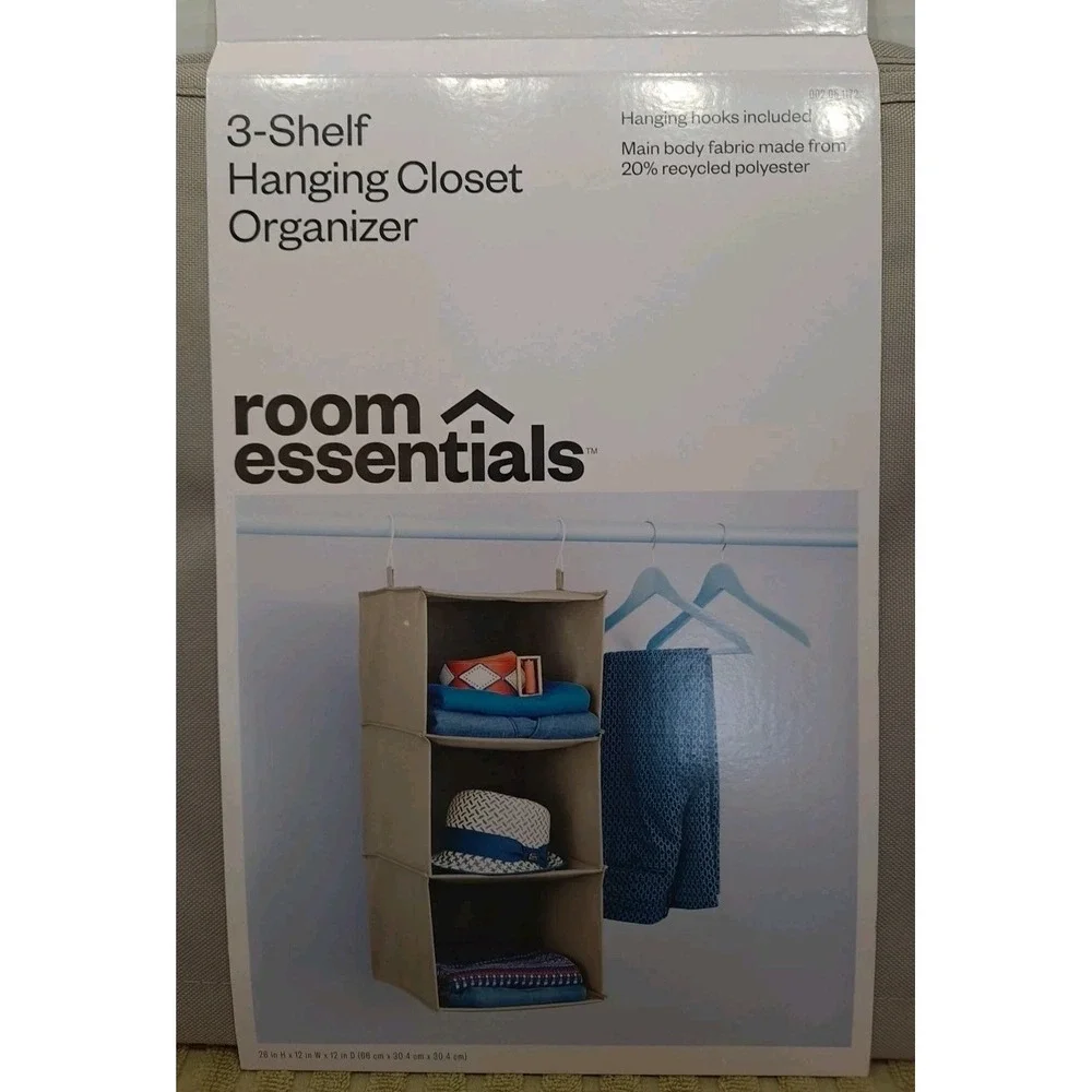 New Room Essentials‎ 3-Shelf Hanging Closet Organizer Collapsible Shelves Gray